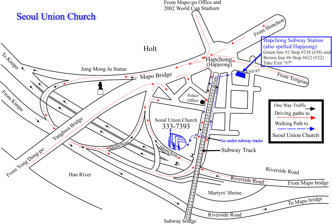 Large Map to Seoul Union Church - if printing this map make sure you turn on landscape mode in the print properties.